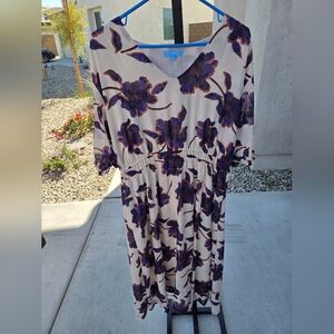 Draper James Cream and Purple Floral Midi Dress